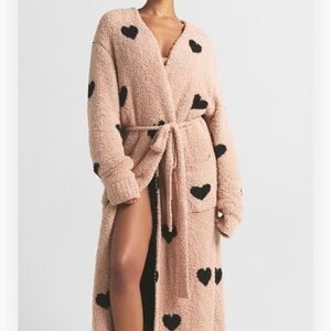 SKIMS Plush Heart-Print Long Tie-Waist Robe